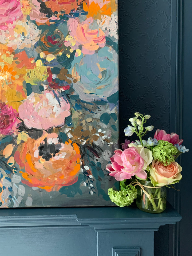 Abstract floral, ‘Swishing through’ 70 x 100 on deep edged canvas