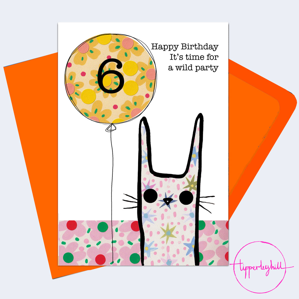 Card, COBD06, Cute bunny ‘Happy Birthday It’s time for a wild party’