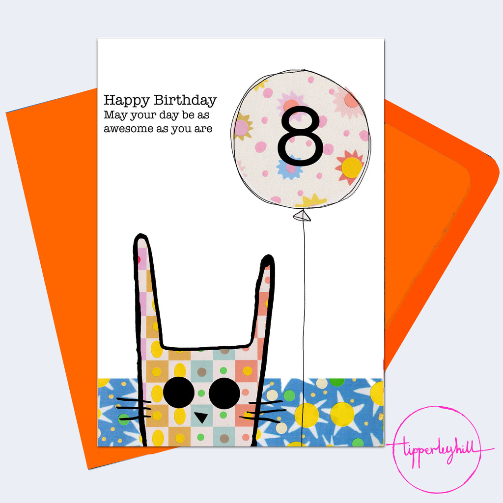 Card, COBD08, Cute bunny ‘Happy Birthday May your day be as awesome as you are’ 8th birthday