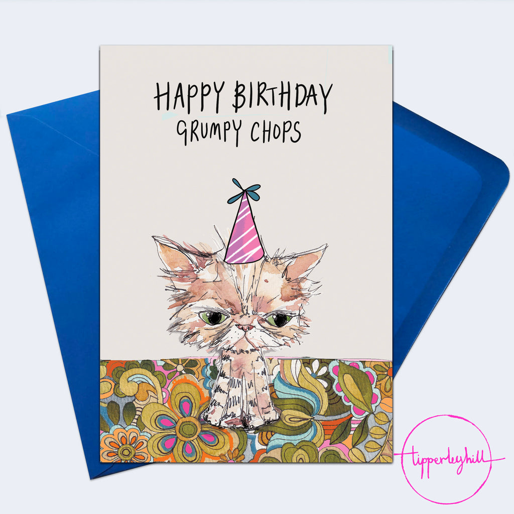 SW12 Sketchy cat ’Happy Birthday Grumpy chops’