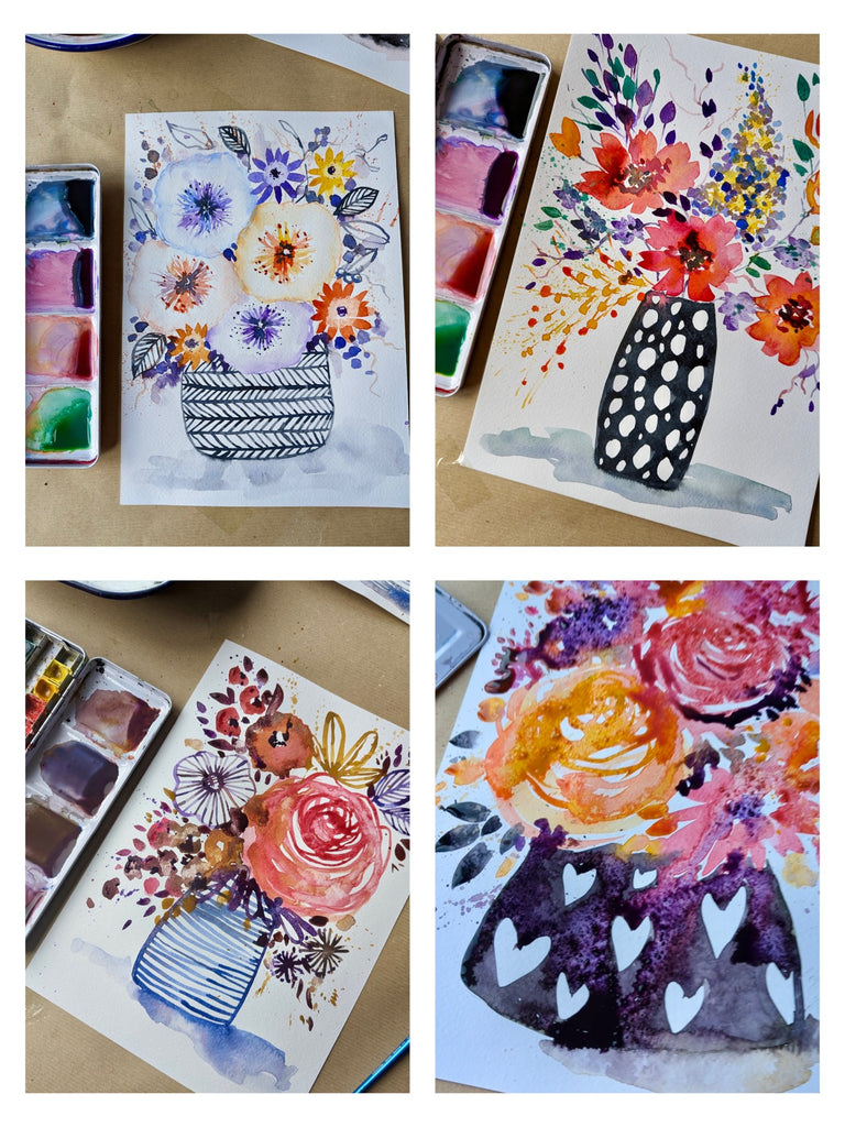 Recorded ready to watch. Joyful Blooms, watercolour classes  (set of 4)