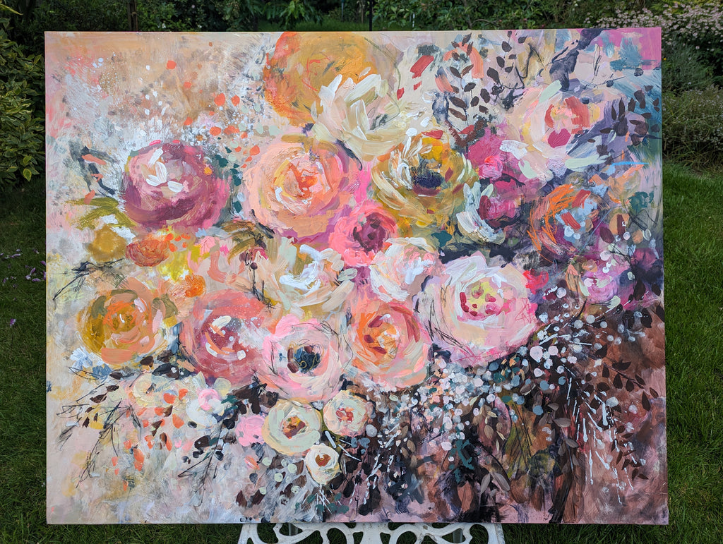 Abstract floral, ‘Our love forever’ 80 x 100 on deep edged canvas