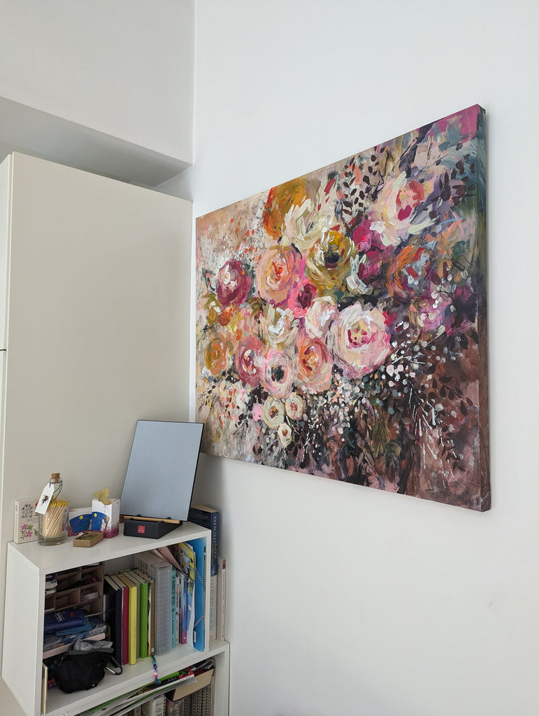 Abstract floral, ‘Our love forever’ 80 x 100 on deep edged canvas